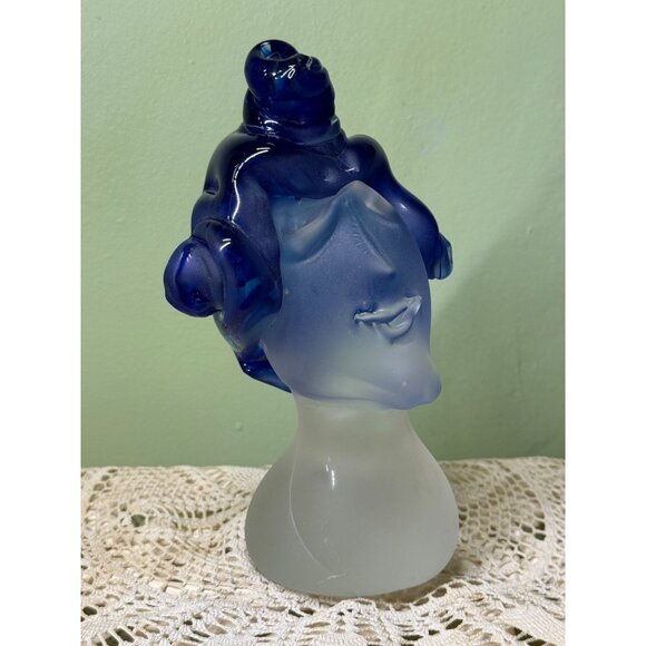 Vintage 90's Fellerman Art Glass Head Sculpture Blue Hair - Picture 1 of 16